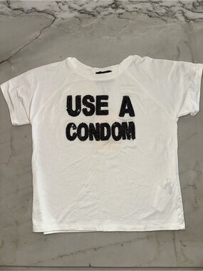 O mighty White Statement Tee with Black sequin Text